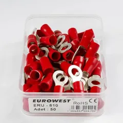 Eurowest 0,5-1,5mm M8 İzozeli Kablo Papucu Kırmızı - Yüksek Kaliteli ve Güvenli 200 Adet
